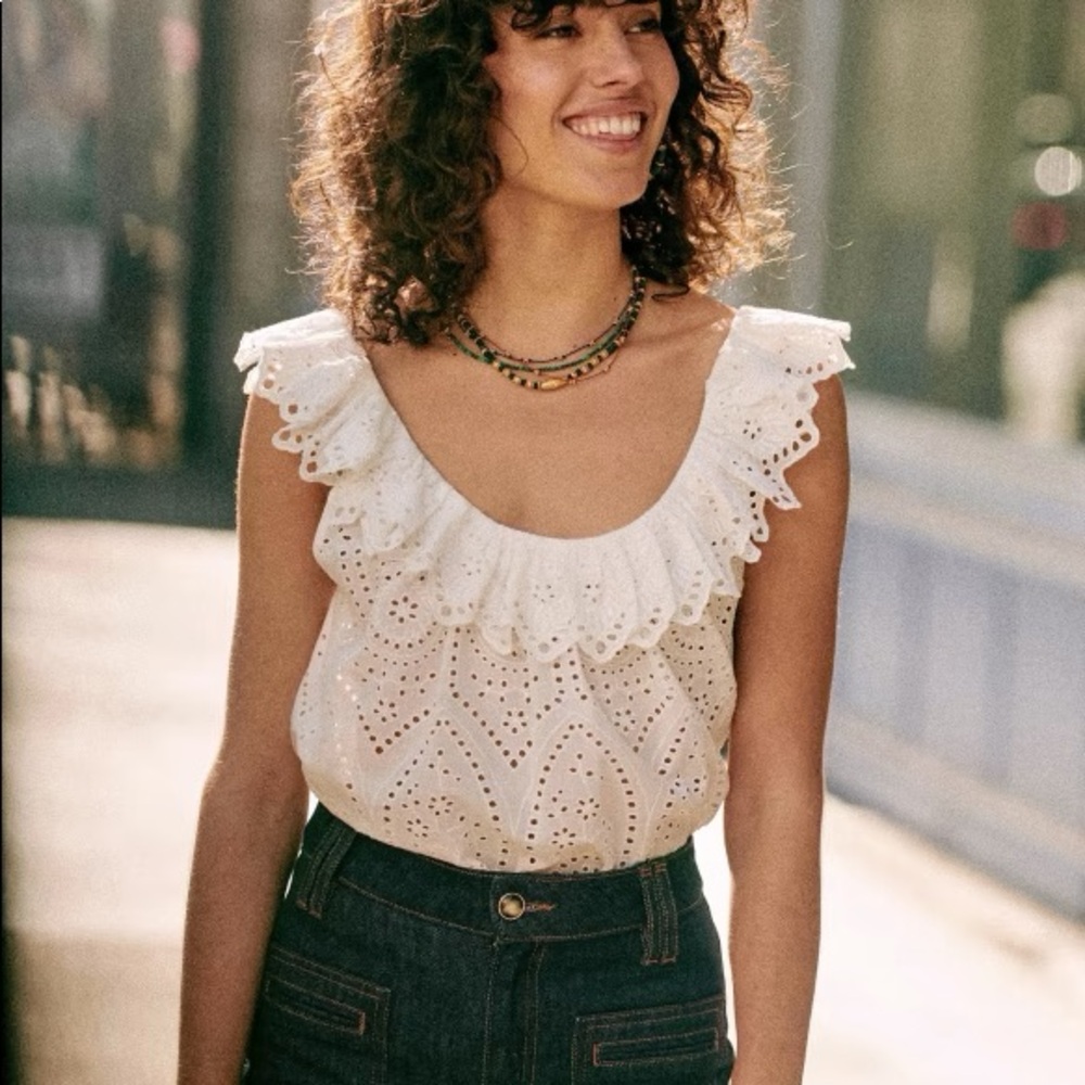 Sezane Rosa Blouse - white eyelet